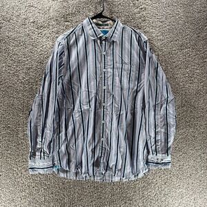 Tommy Bahama Shirt Mens Large Blue Pink Stripes Button Up Preppy Island Beach